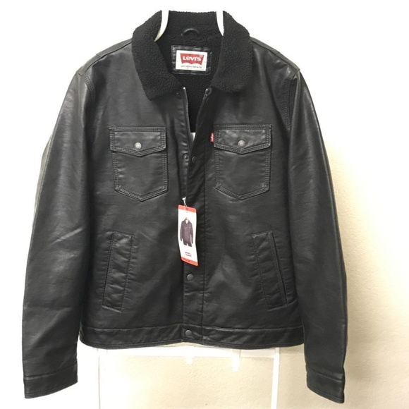 Levi's Other - Levi's Mens Faux Leather Trucker Jacket Black